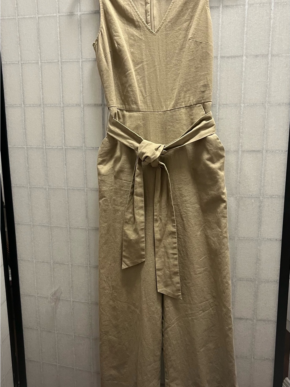J. Crew Sleeveless Tan Jumpsuit with Self Tie Waist